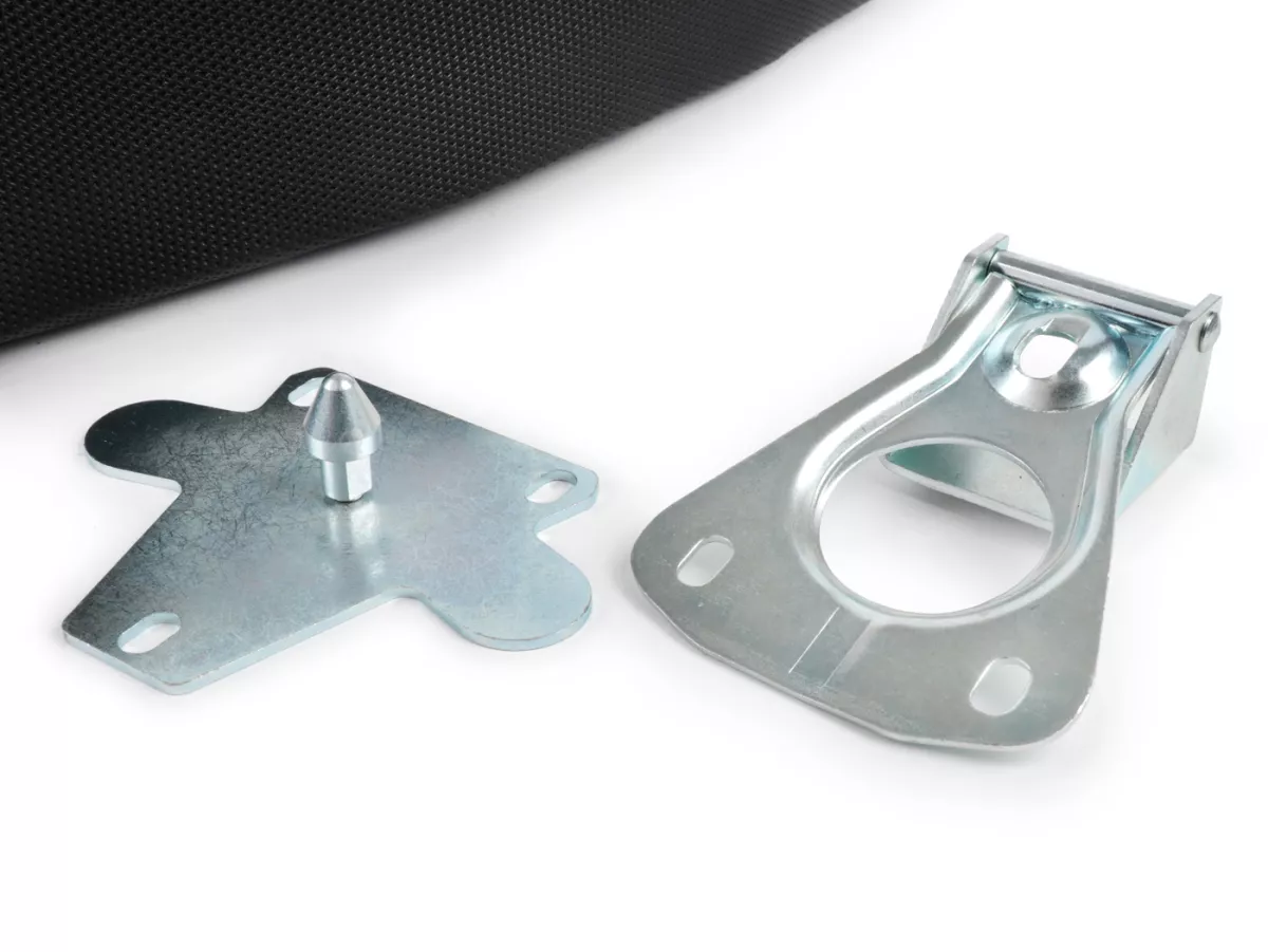 Seat -NISA Corsa- Vespa PX - also fits Vespa Sprint, GT, GTR, Super, TS, GL, VNA, VBA, VNB, VBB, T4 - without lock - Black with white piping
