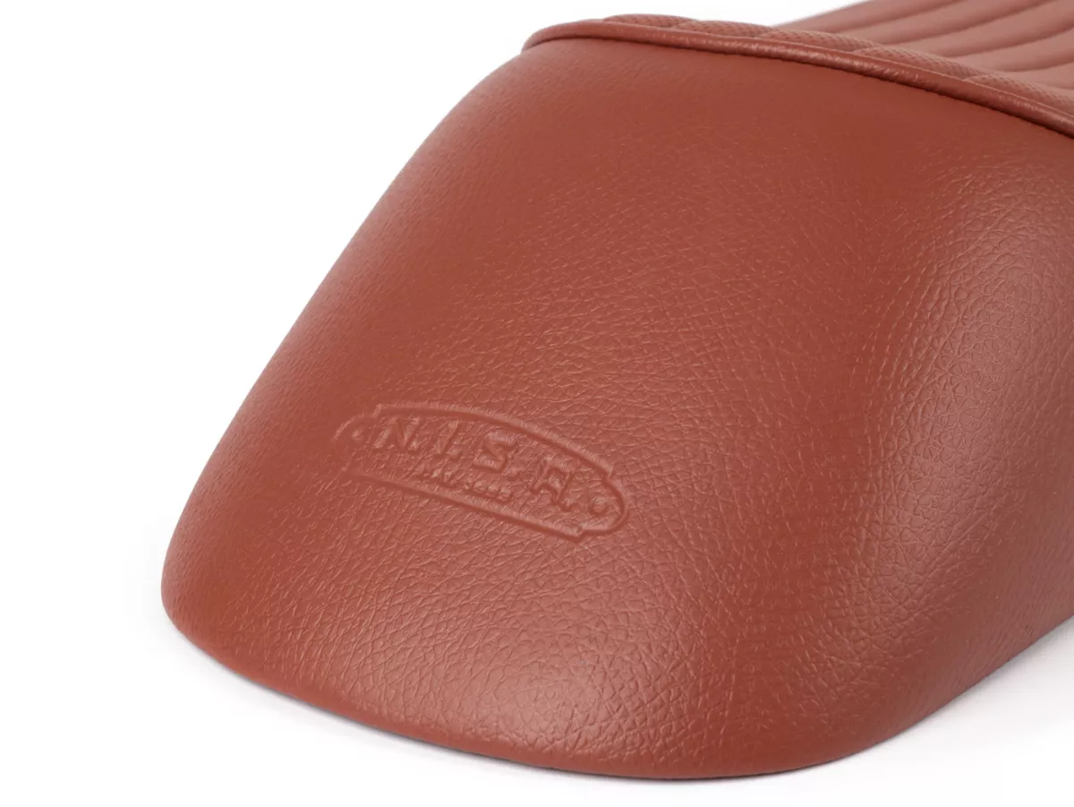 Seat -NISA Sport 20- Vespa PX (-1983), Sprint, GT, GTR, Super, TS, GL, VNA, VBA, VNB, VBB, T4 - with flat fuel tank also fits Rally 180/200, GS160, SS180 -brown