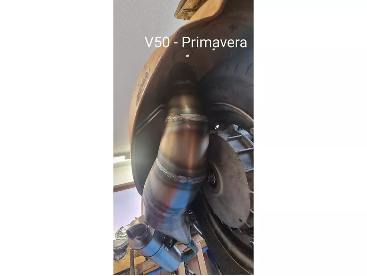 Avgasrör -EGIG PERFORMANCE Unisex 125-170cc, Ø=32mm (54-60mm dubbavstånd), bultad XXL bakre ljuddämpare (Ø70mm) - Vespa ET3, PV125 (även lämplig för fordon med bagageutrymme i vänster sidokåpa)