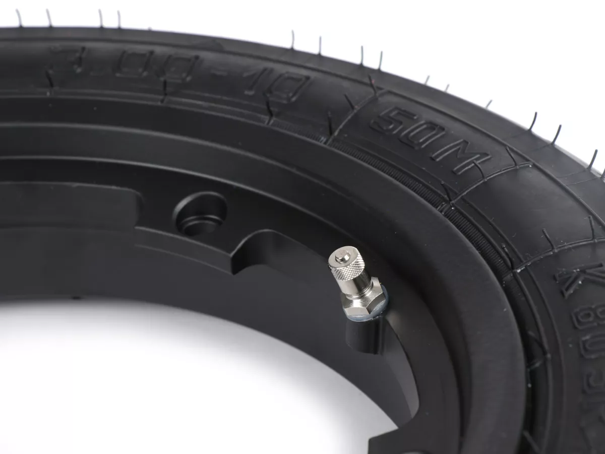 Roda lengkap (ban siap pakai yang dipasang pada pelek) -HEIDENAU K80SR, tubeless, Vespa Smallframe V50, PV, ET3, PK- 3.00 - 10 inci TL 50M (diperkuat) - pelek BGM PRO 2.10-10 alumunium hitam