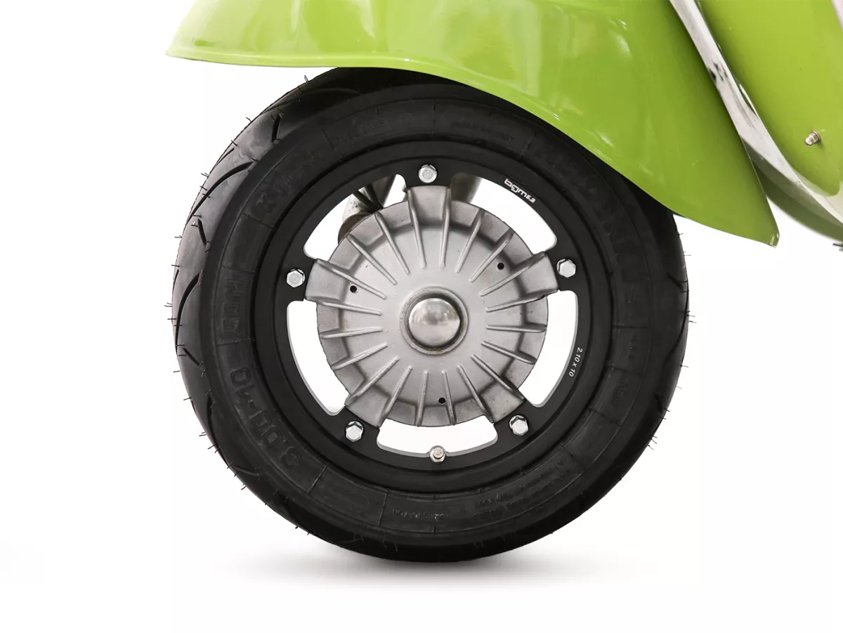 Roda lengkap (ban siap pakai yang dipasang pada pelek) -HEIDENAU K80SR, tubeless, Vespa Smallframe V50, PV, ET3, PK- 3.00 - 10 inci TL 50M (diperkuat) - pelek BGM PRO 2.10-10 alumunium hitam