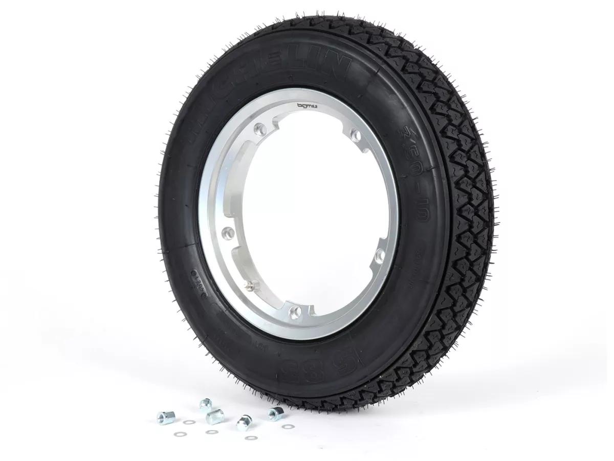 Wheel assembly (tyre mounted on rim ready to drive) -MICHELIN S83, tubeless, Vespa- 3.50 - 10 inch TL 59J (reinforced) - Wheel assemblyrim BGM PRO 2.10-10 Aluminium 2.10-10 - silver