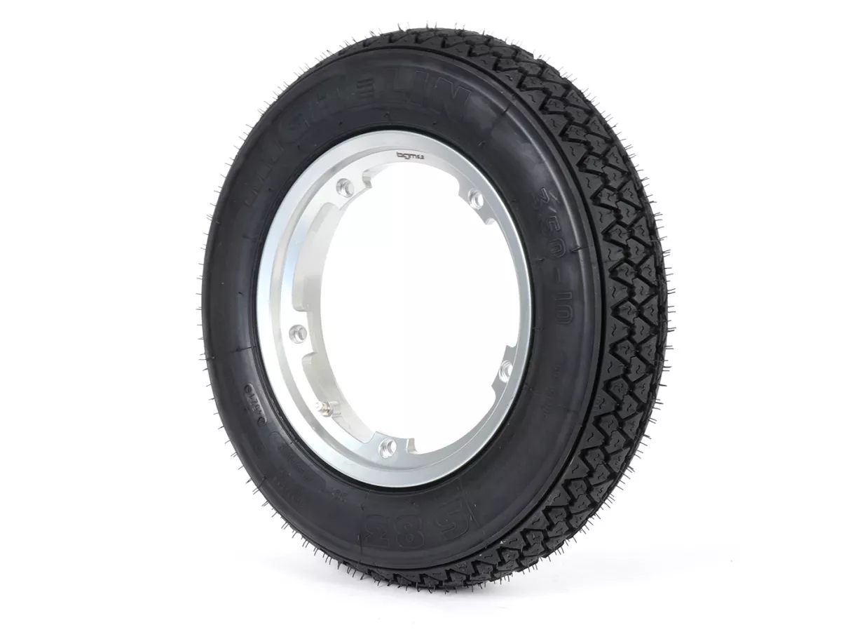 Wheel assembly (tyre mounted on rim ready to drive) -MICHELIN S83, tubeless, Vespa- 3.50 - 10 inch TL 59J (reinforced) - Wheel assemblyrim BGM PRO 2.10-10 Aluminium 2.10-10 - silver