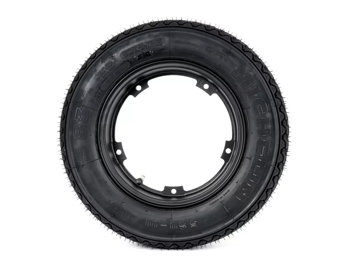 Wheel assembly (tyre mounted on rim ready to drive) -MICHELIN S83, tubeless, Vespa- 3.50 - 10 inch TL 59J (reinforced) - Wheel assemblyrim BGM PRO 2.10-10 Aluminium 2.10-10 black