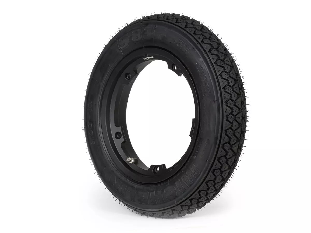 Roda lengkap (ban siap pakai yang dipasang pada pelek) -MICHELIN S83, tubeless, Vespa Smallframe V50, PV, ET3, PK- 3.00 - 10 inci TL 42J - pelek BGM PRO 2.10-10 alumunium hitam