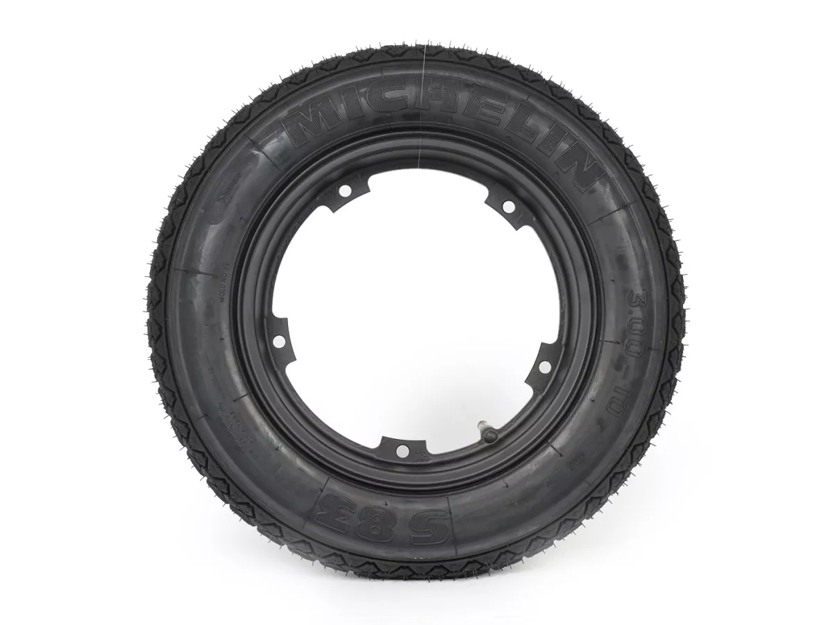 Roda lengkap (ban siap pakai yang dipasang pada pelek) -MICHELIN S83, tubeless, Vespa Smallframe V50, PV, ET3, PK- 3.00 - 10 inci TL 42J - pelek BGM PRO 2.10-10 alumunium hitam
