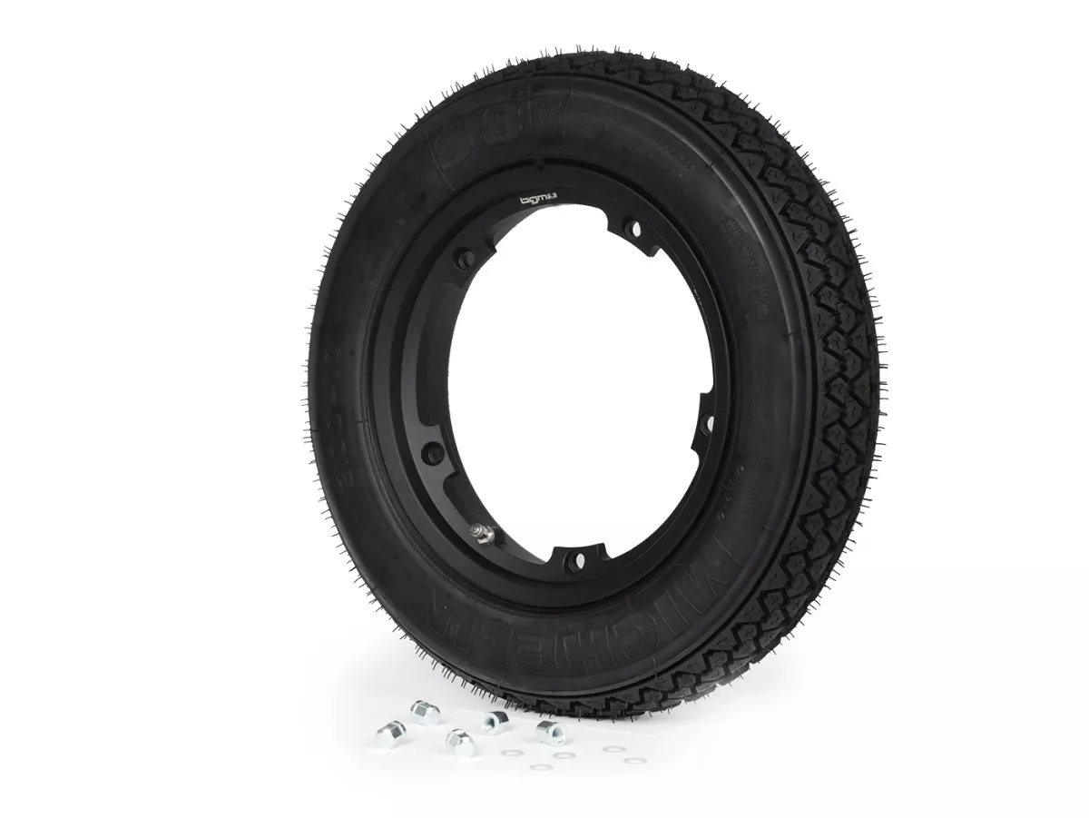 Roda lengkap (ban siap pakai yang dipasang pada pelek) -MICHELIN S83, tubeless, Vespa Smallframe V50, PV, ET3, PK- 3.00 - 10 inci TL 42J - pelek BGM PRO 2.10-10 alumunium hitam