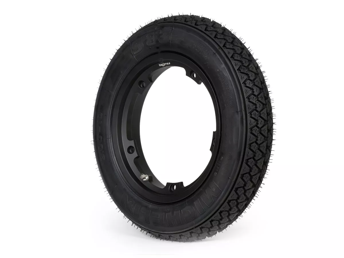 Roda lengkap (ban siap pakai yang dipasang pada pelek) -MICHELIN S83, tubeless, Vespa Smallframe V50, PV, ET3, PK- 3.00 - 10 inci TL 42J - pelek BGM PRO 2.10-10 alumunium hitam