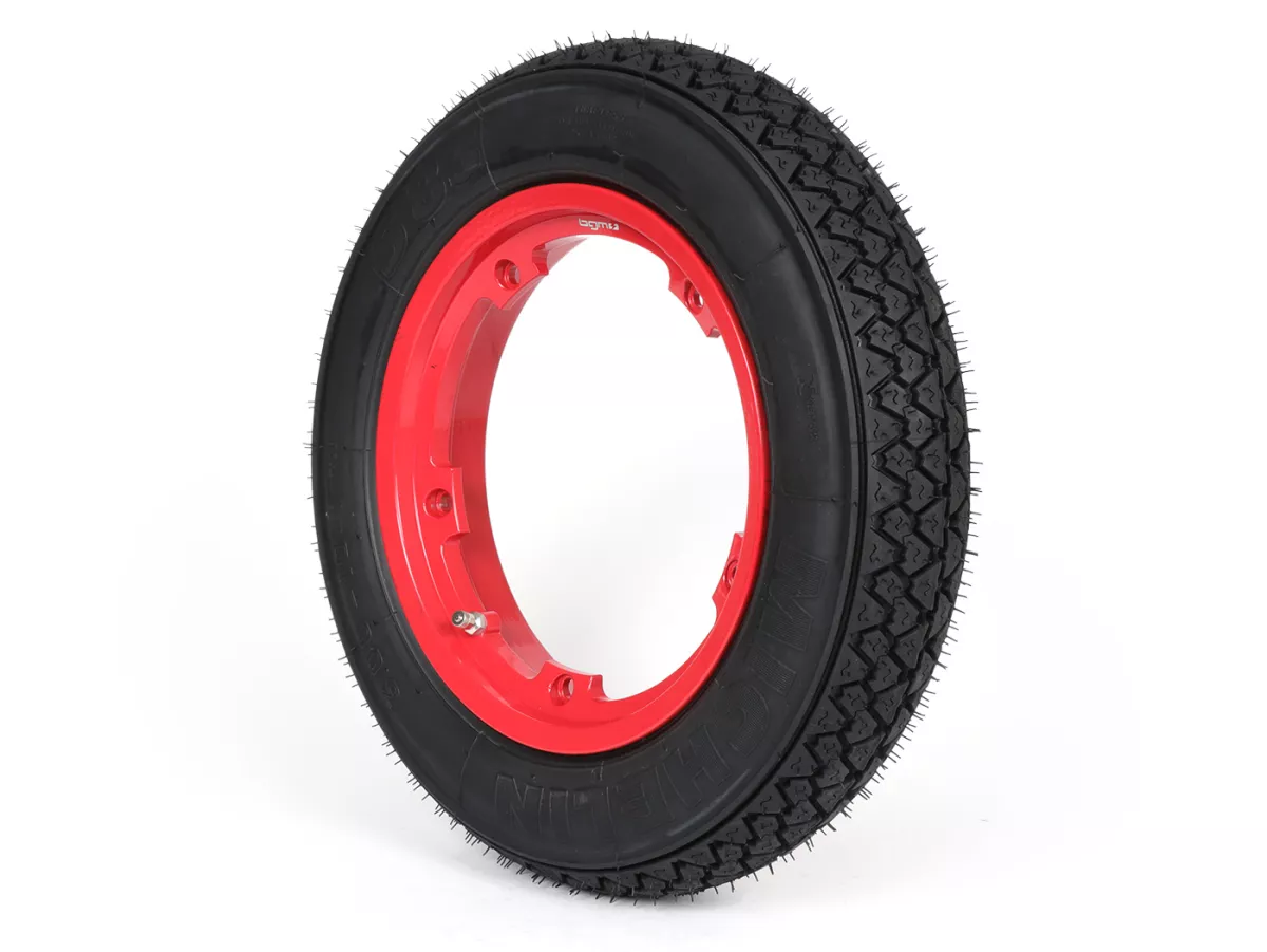 Roda lengkap (ban siap pakai yang dipasang pada pelek) -MICHELIN S83, tubeless, Vespa Smallframe V50, PV, ET3, PK- 3.00 - 10 inci TL 42J - pelek BGM PRO 2.10-10 alumunium merah