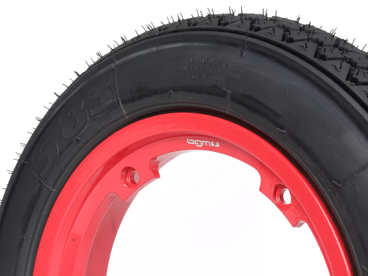 Roda lengkap (ban siap pakai yang dipasang pada pelek) -MICHELIN S83, tubeless, Vespa Smallframe V50, PV, ET3, PK- 3.00 - 10 inci TL 42J - pelek BGM PRO 2.10-10 alumunium merah