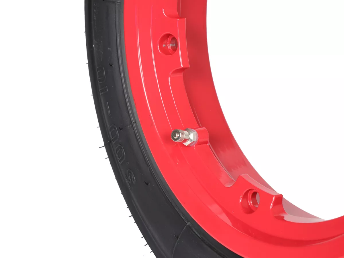 Roda lengkap (ban siap pakai yang dipasang pada pelek) -MICHELIN S83, tubeless, Vespa Smallframe V50, PV, ET3, PK- 3.00 - 10 inci TL 42J - pelek BGM PRO 2.10-10 alumunium merah