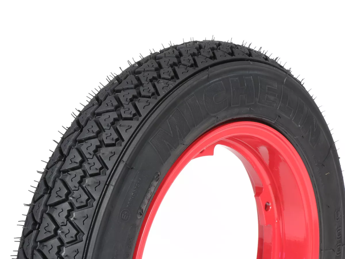 Roda lengkap (ban siap pakai yang dipasang pada pelek) -MICHELIN S83, tubeless, Vespa Smallframe V50, PV, ET3, PK- 3.00 - 10 inci TL 42J - pelek BGM PRO 2.10-10 alumunium merah