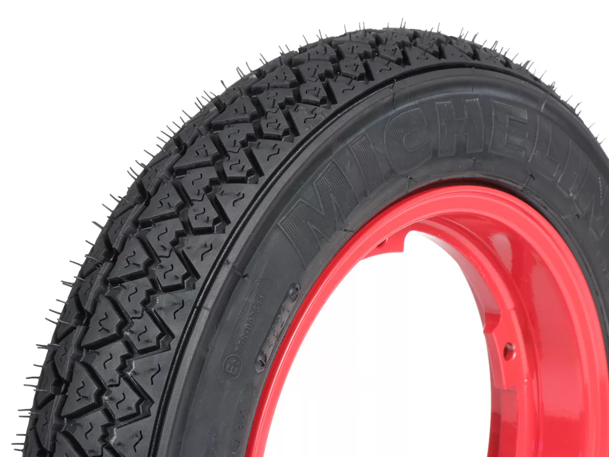 Roda lengkap (ban siap pakai yang dipasang pada pelek) -MICHELIN S83, tubeless, Vespa Smallframe V50, PV, ET3, PK- 3.00 - 10 inci TL 42J - pelek BGM PRO 2.10-10 alumunium merah