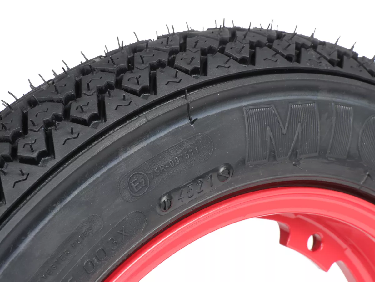 Roda lengkap (ban siap pakai yang dipasang pada pelek) -MICHELIN S83, tubeless, Vespa Smallframe V50, PV, ET3, PK- 3.00 - 10 inci TL 42J - pelek BGM PRO 2.10-10 alumunium merah