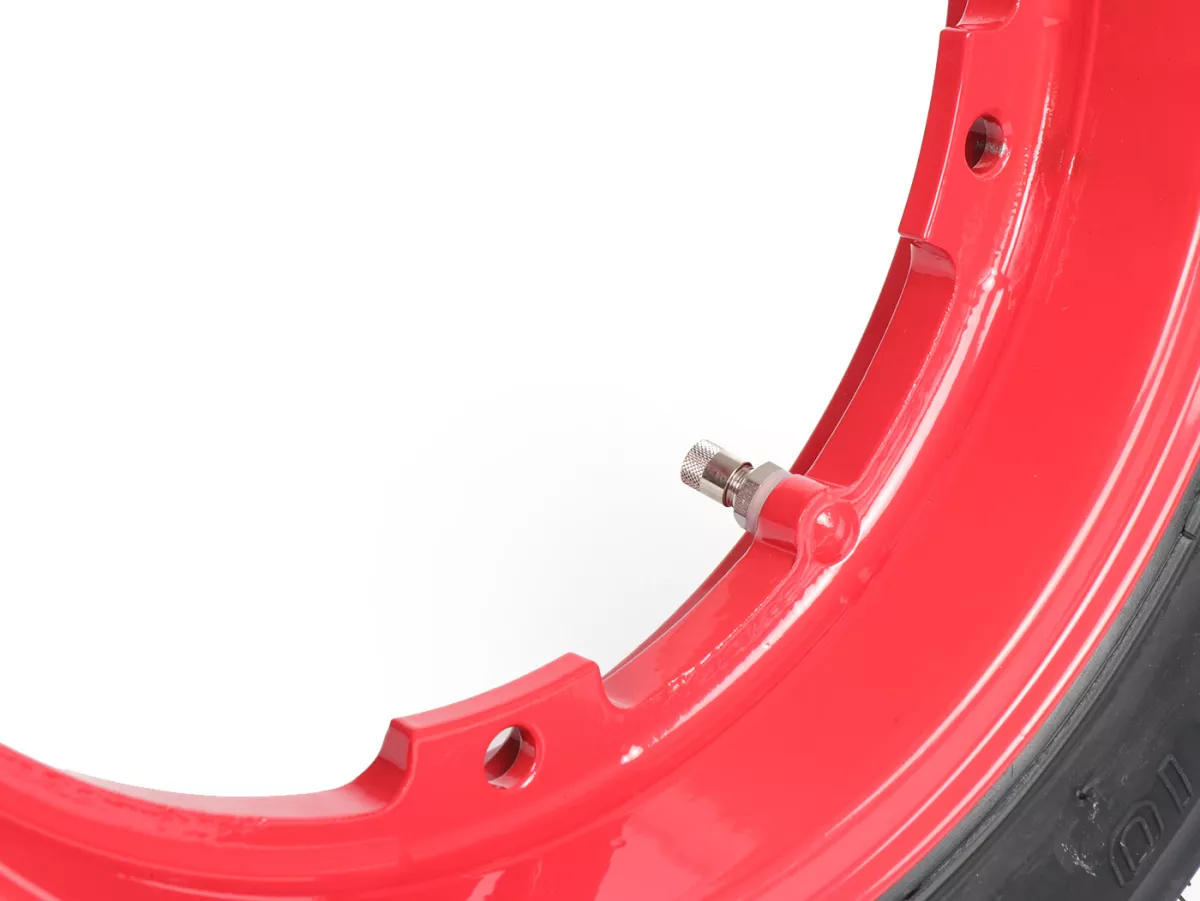 Roda lengkap (ban siap pakai yang dipasang pada pelek) -MICHELIN S83, tubeless, Vespa Smallframe V50, PV, ET3, PK- 3.00 - 10 inci TL 42J - pelek BGM PRO 2.10-10 alumunium merah
