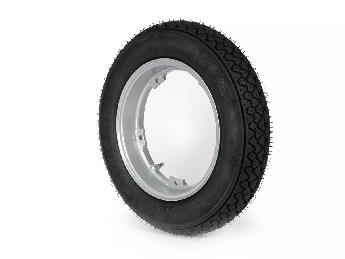 Roda lengkap (ban siap pakai yang dipasang pada pelek) -MICHELIN S83, tubeless, Vespa Smallframe V50, PV, ET3, PK- 3.00 - 10 inci TL 42J - Pelek BGM PRO 2.10-10 Aluminium - Silver
