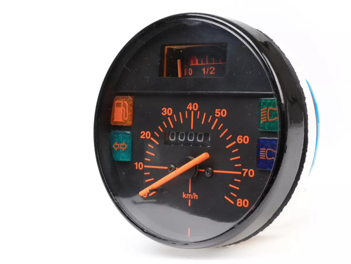 Velocímetro -PREMIUM- Vespa Ø=105mm - PK50 XL - 80km/h (cifras naranjas)