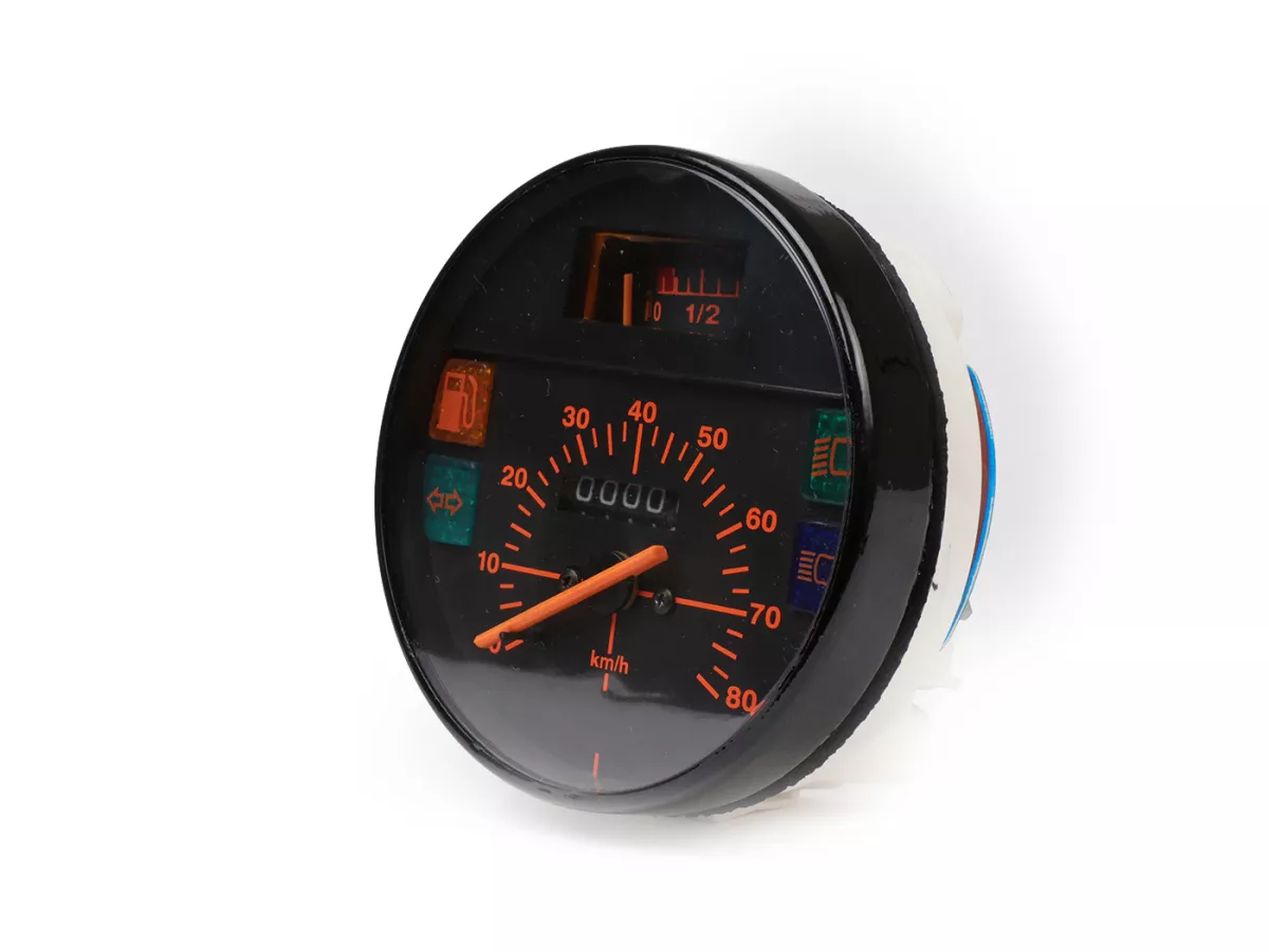 Velocímetro -PREMIUM- Vespa Ø=105mm - PK50 XL - 80km/h (cifras naranjas)