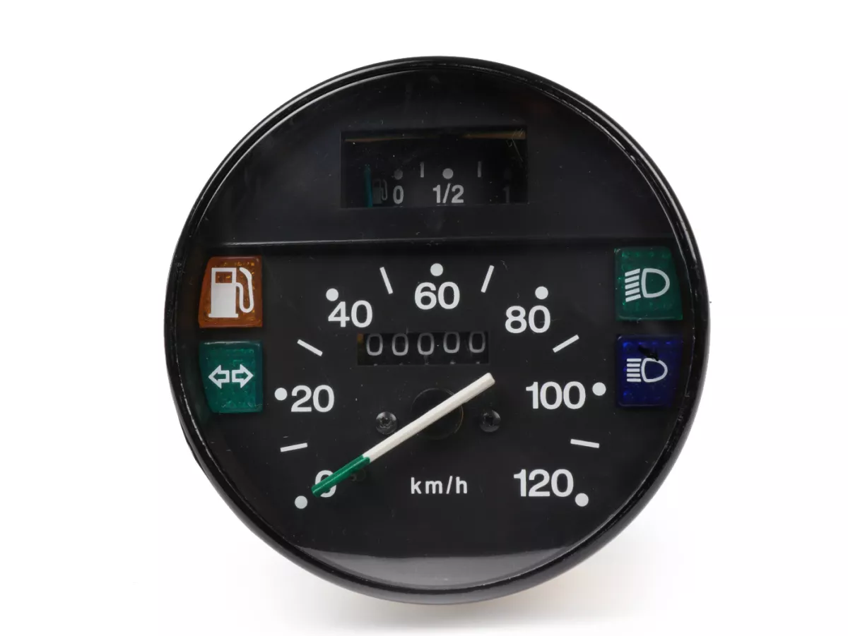 Speedometer -PREMIUM- Vespa Ø=105mm - PX Lusso, T5 Classic, My, 2001, 2011 - 120km/jam - hitam - juga cocok untuk Vespa PK50/80 S Lusso, PK XL, PK125 ETS