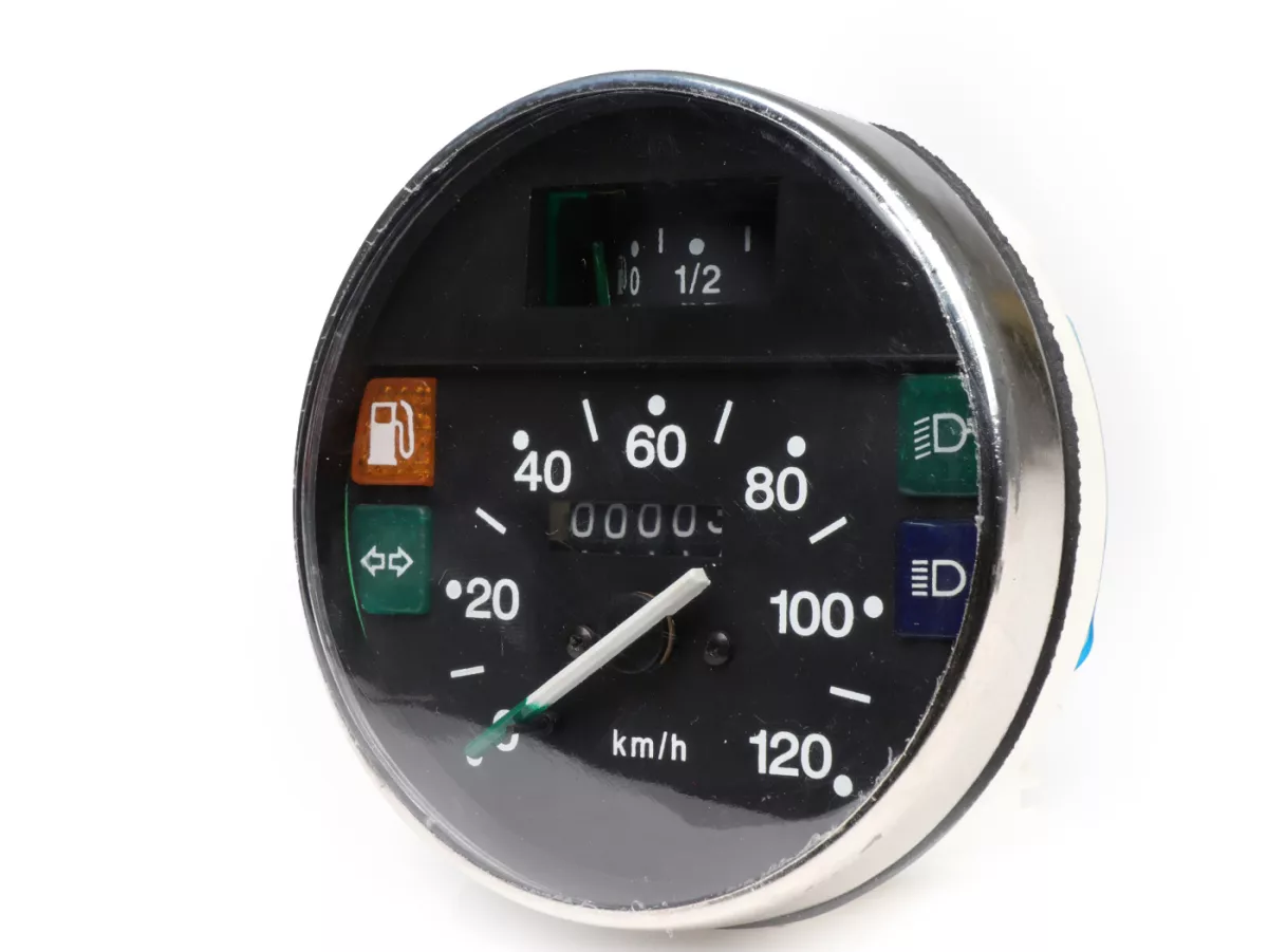 Snelheidsmeter -PREMIUM- Vespa Ø=105mm - PX Lusso, T5 Classic, Mijn, 2001, 2011 - 120km/h - chroom - ook geschikt voor Vespa PK50/80 S Lusso, PK XL, PK125 ETS