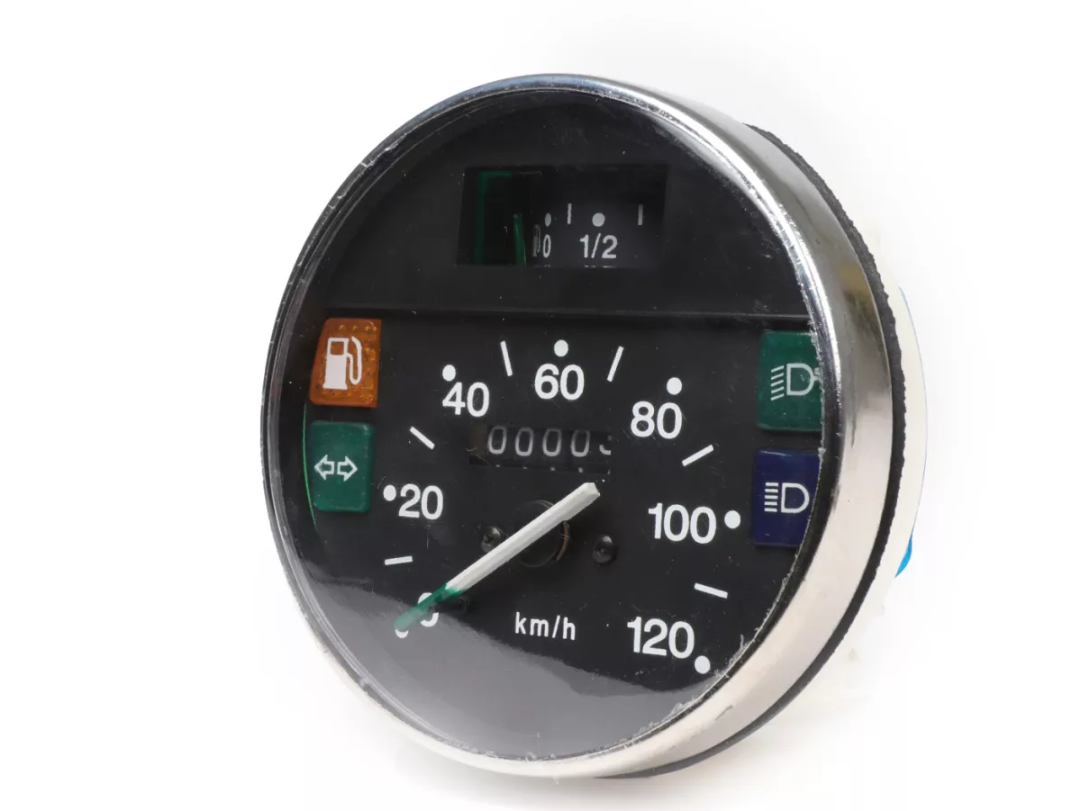 Snelheidsmeter -PREMIUM- Vespa Ø=105mm - PX Lusso, T5 Classic, Mijn, 2001, 2011 - 120km/h - chroom - ook geschikt voor Vespa PK50/80 S Lusso, PK XL, PK125 ETS