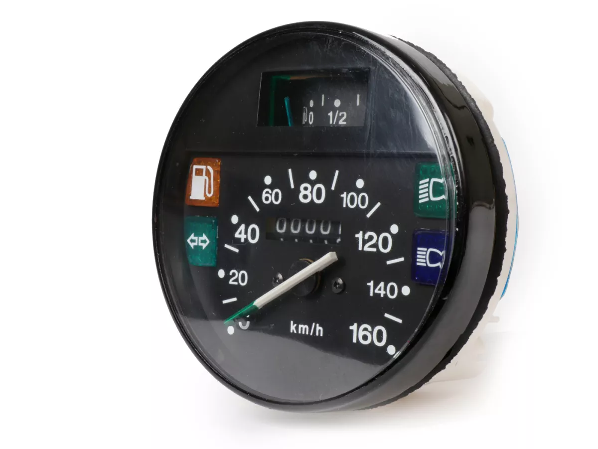 Speedometer -PREMIUM- Vespa Ø = 105mm - PX Lusso, T5 Classic, My, 2001, 2011 - 160km/jam - hitam - juga cocok untuk Vespa PK50/80 S Lusso, PK XL, PK125 ETS