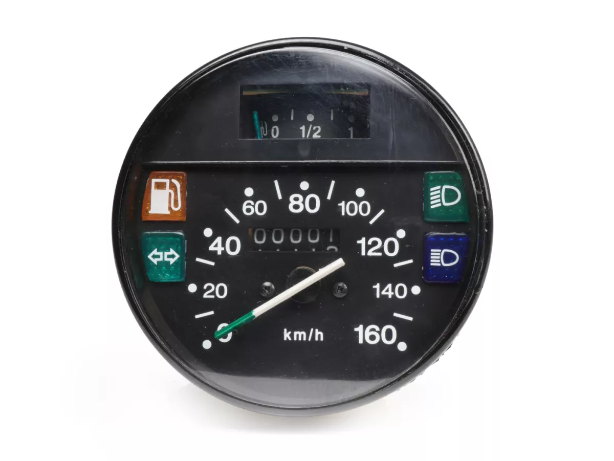 Speedometer -PREMIUM- Vespa Ø = 105mm - PX Lusso, T5 Classic, My, 2001, 2011 - 160km/jam - hitam - juga cocok untuk Vespa PK50/80 S Lusso, PK XL, PK125 ETS