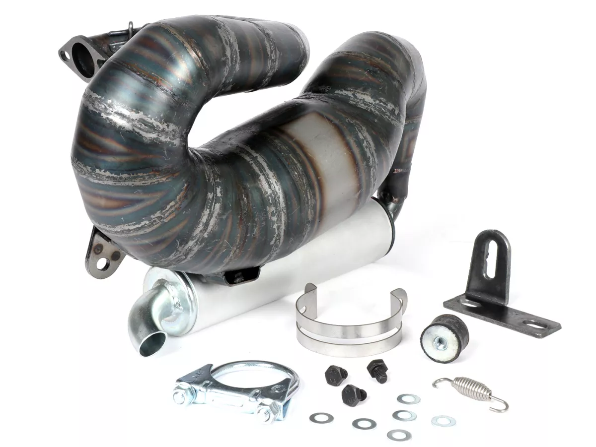 AuUnisex 125-170ccm, Ø=32mm (54-60mm dubbavstånd), bultad XXL bakre ljuddämpare (Ø70mm) - Vespa ET3, PV125 (även lämplig för fordon med bagageutrymme i vänster sidokåpa)Sidokåpa lämplig)