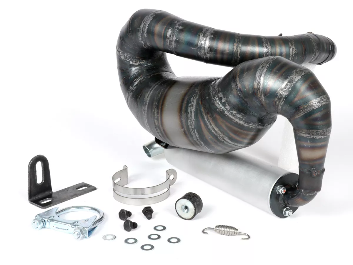 AuUnisex 125-170ccm, Ø=32mm (54-60mm dubbavstånd), bultad XXL bakre ljuddämpare (Ø70mm) - Vespa ET3, PV125 (även lämplig för fordon med bagageutrymme i vänster sidokåpa)Sidokåpa lämplig)
