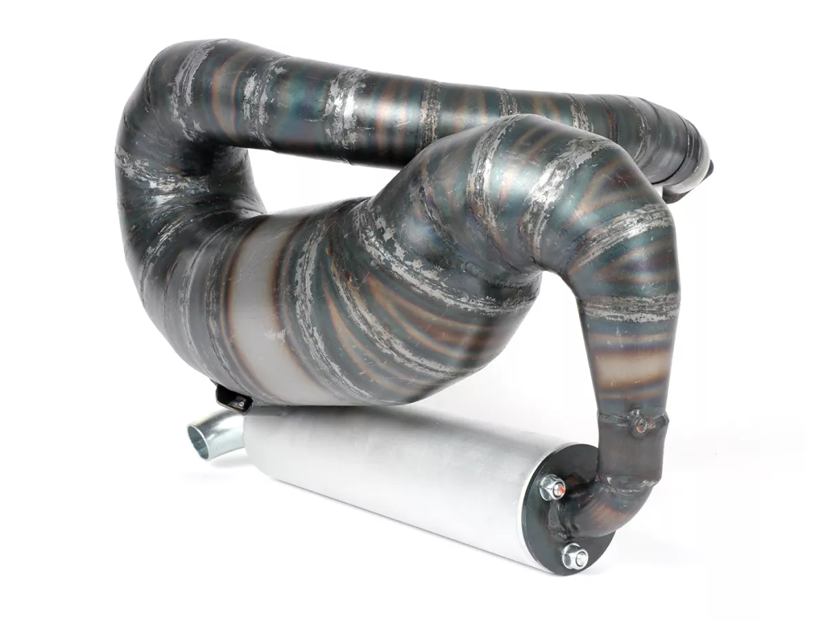 AuUnisex 125-170ccm, Ø=32mm (54-60mm dubbavstånd), bultad XXL bakre ljuddämpare (Ø70mm) - Vespa ET3, PV125 (även lämplig för fordon med bagageutrymme i vänster sidokåpa)Sidokåpa lämplig)