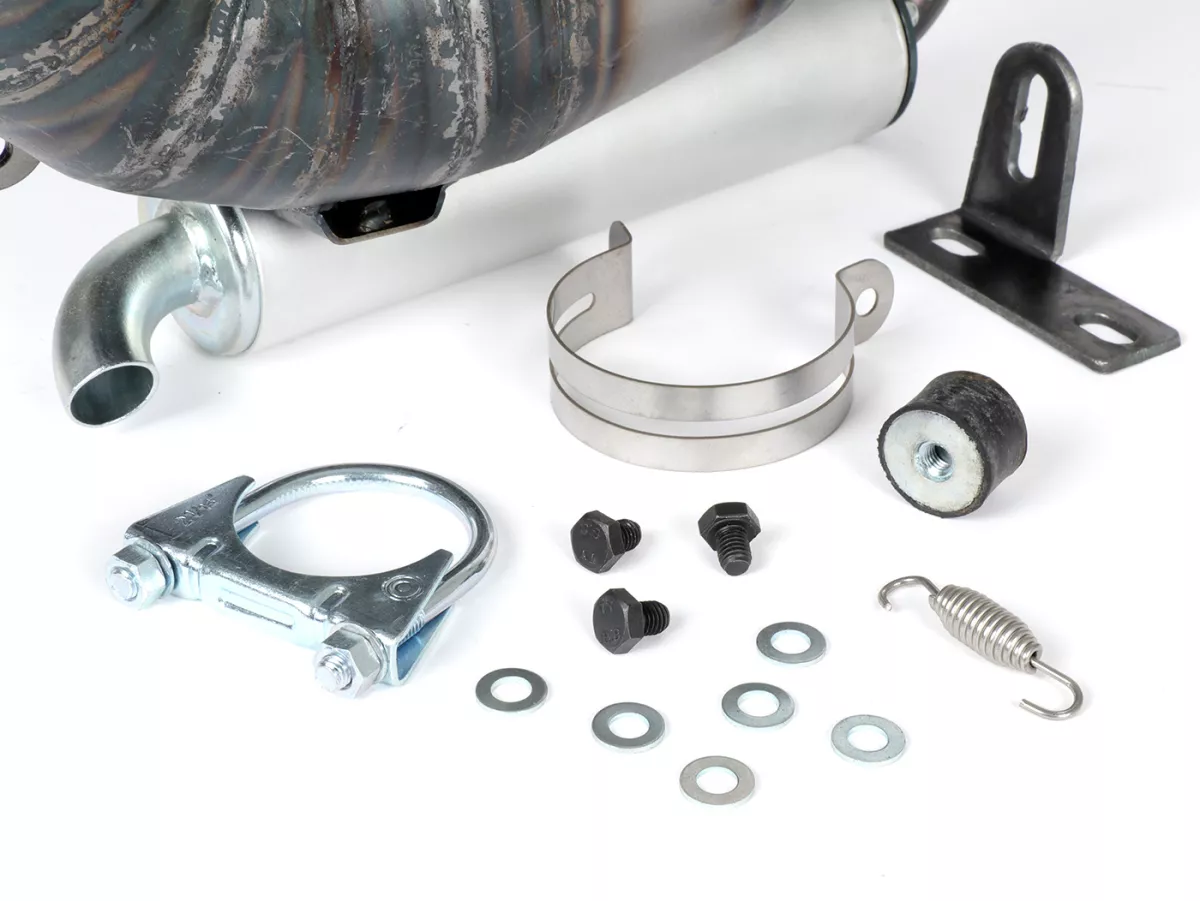 AuUnisex 125-170ccm, Ø=32mm (54-60mm dubbavstånd), bultad XXL bakre ljuddämpare (Ø70mm) - Vespa ET3, PV125 (även lämplig för fordon med bagageutrymme i vänster sidokåpa)Sidokåpa lämplig)