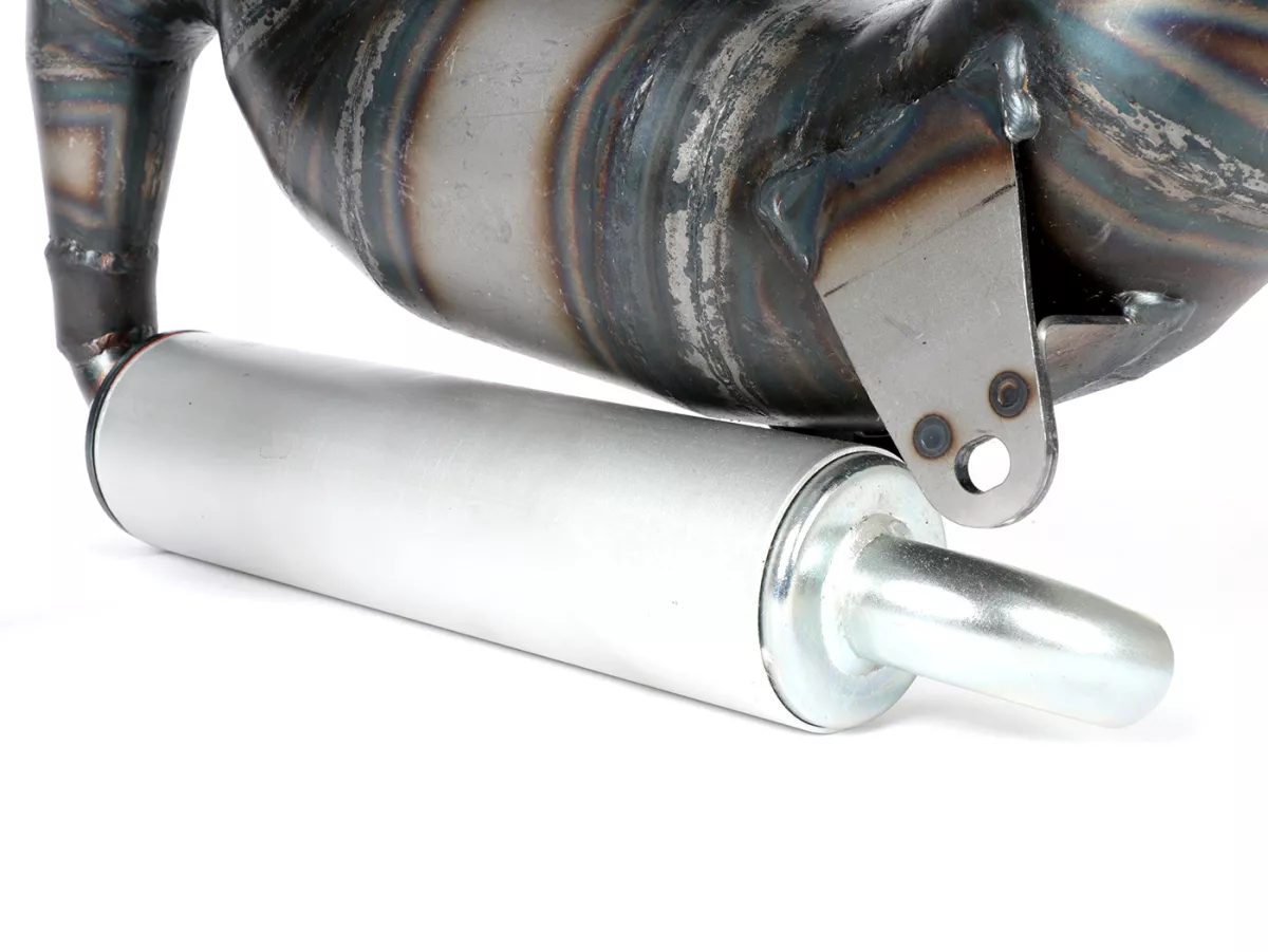 AuUnisex 125-170ccm, Ø=32mm (54-60mm dubbavstånd), bultad XXL bakre ljuddämpare (Ø70mm) - Vespa ET3, PV125 (även lämplig för fordon med bagageutrymme i vänster sidokåpa)Sidokåpa lämplig)