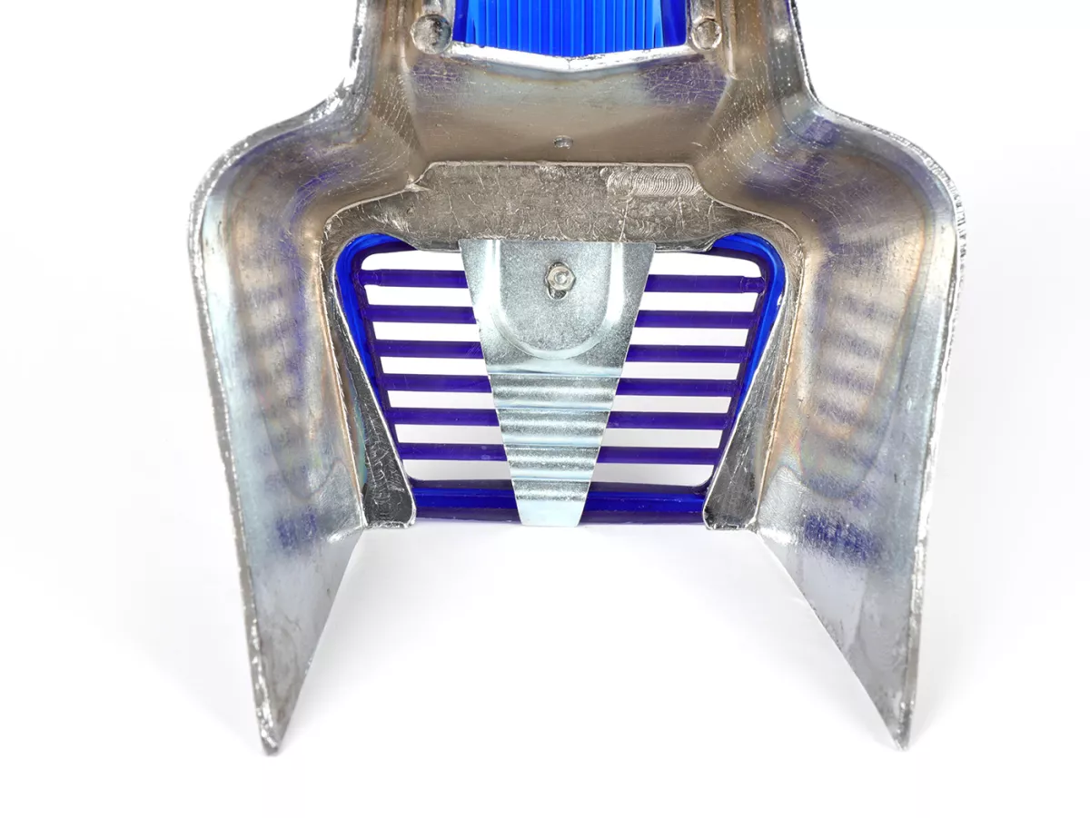Horn grill -ORIGINAL VIGANO (NOS) B-quality- Vespa Wideframe/Largeframe GS150, GL150, VNA, VNB, VBA, VBB, Super, Sprint, Rally, GT, GTR - blue/blue - Chrome