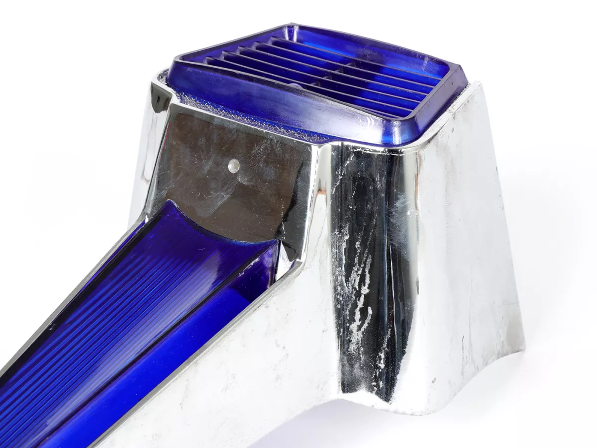 Horn grill -ORIGINAL VIGANO (NOS) B-quality- Vespa Wideframe/Largeframe GS150, GL150, VNA, VNB, VBA, VBB, Super, Sprint, Rally, GT, GTR - blue/blue - Chrome