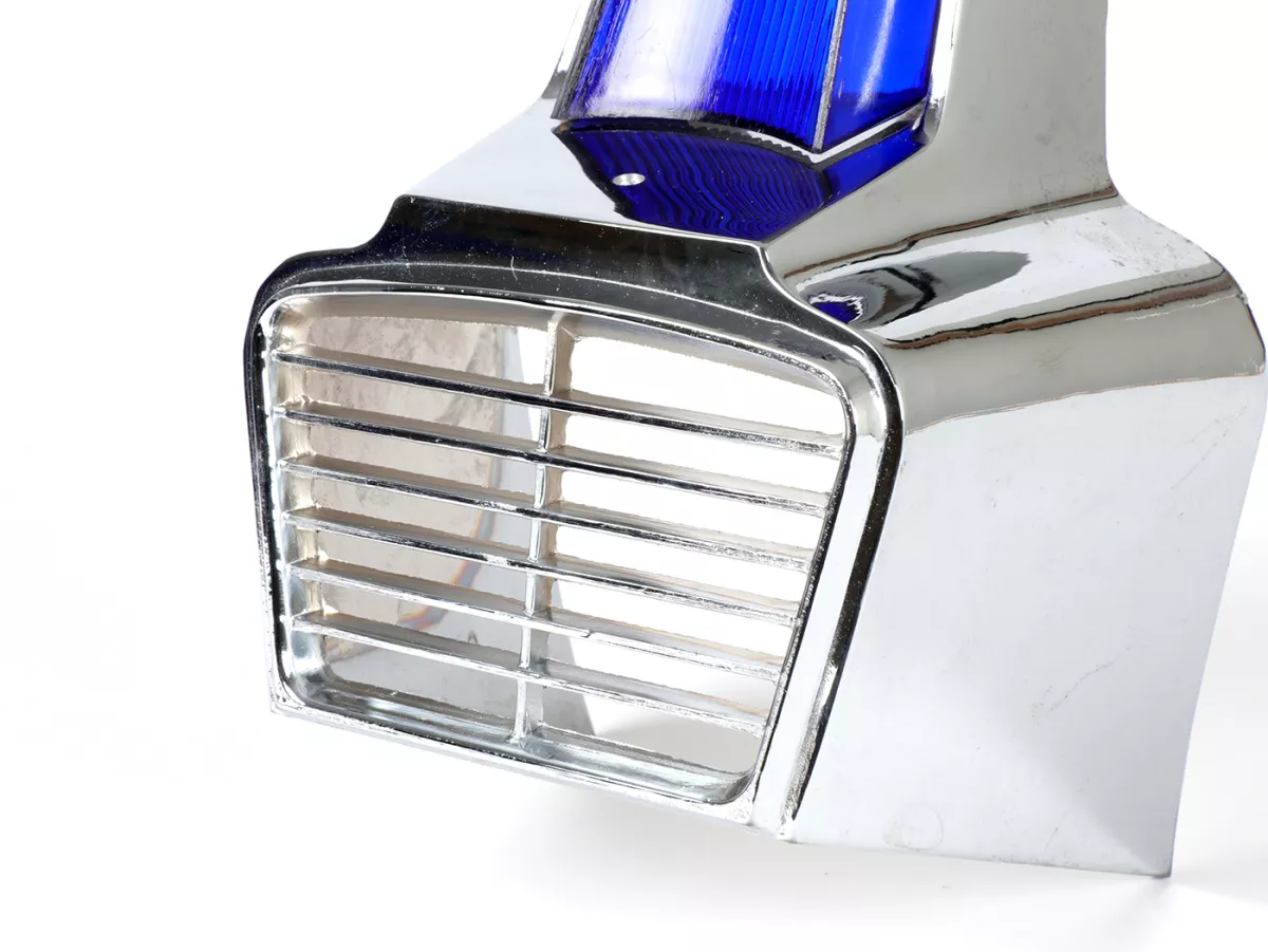 Horn grill -ORIGINAL VIGANO (NOS) B-quality- Vespa Wideframe/Largeframe GS150, GL150, VNA, VNB, VBA, VBB, Super, Sprint, Rally, GT, GTR - blue - Chrome