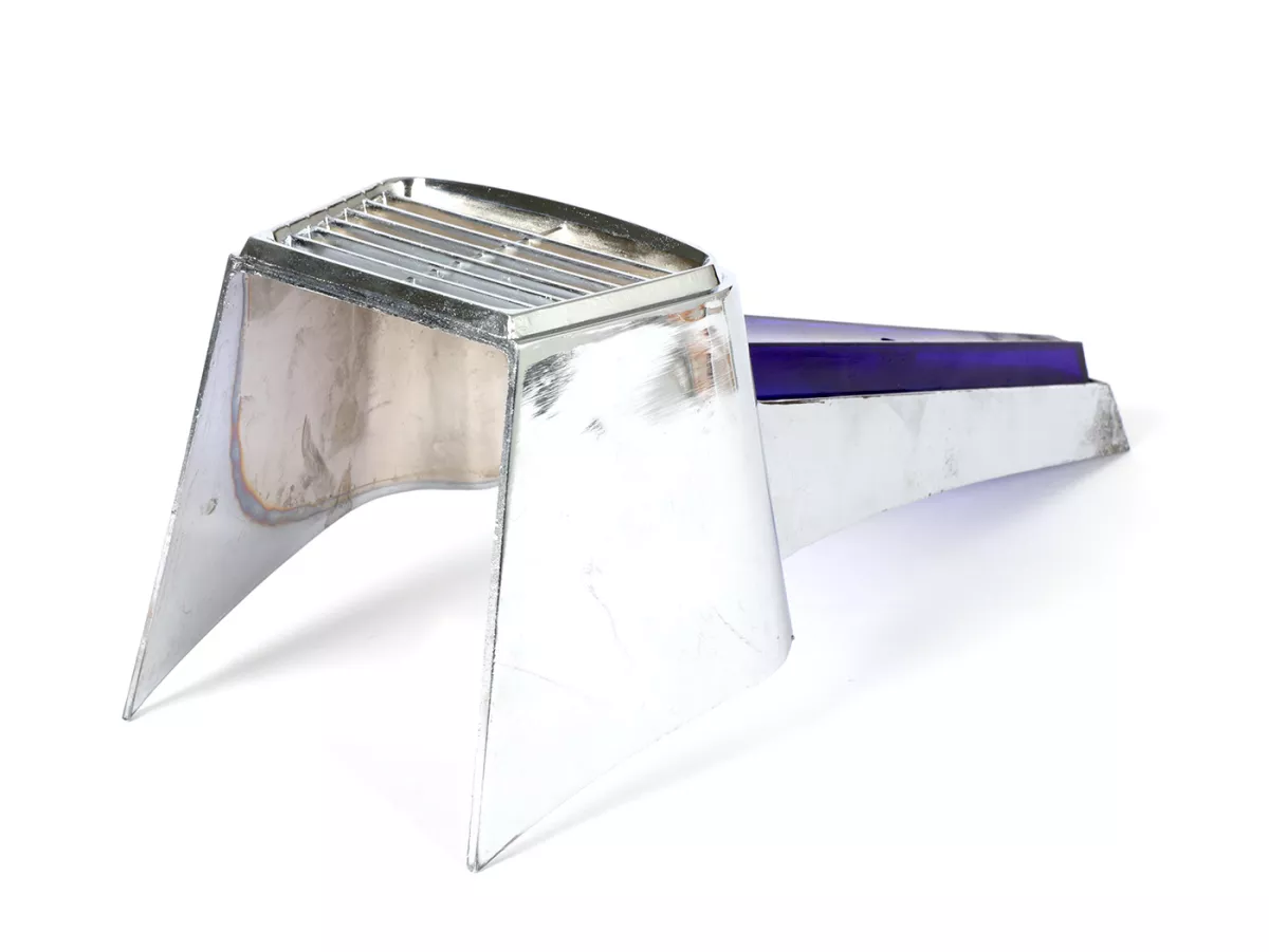 Horn grill -ORIGINAL VIGANO (NOS) B-quality- Vespa Wideframe/Largeframe GS150, GL150, VNA, VNB, VBA, VBB, Super, Sprint, Rally, GT, GTR - blue - Chrome