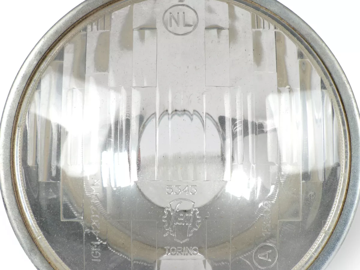 Faro delantero -SIEM (NOS) Ø=115/120mm (cristal/exterior)- Vespa SS50 (V5SS1T), 50SR (V5SS2T), SS90 (V9SS1T), 90 Racer (V9SS2T), PV125 (VMA1T, VMA2T), ET3 (VMB1T), Super (VNC1T/VBC1T) - cristal
