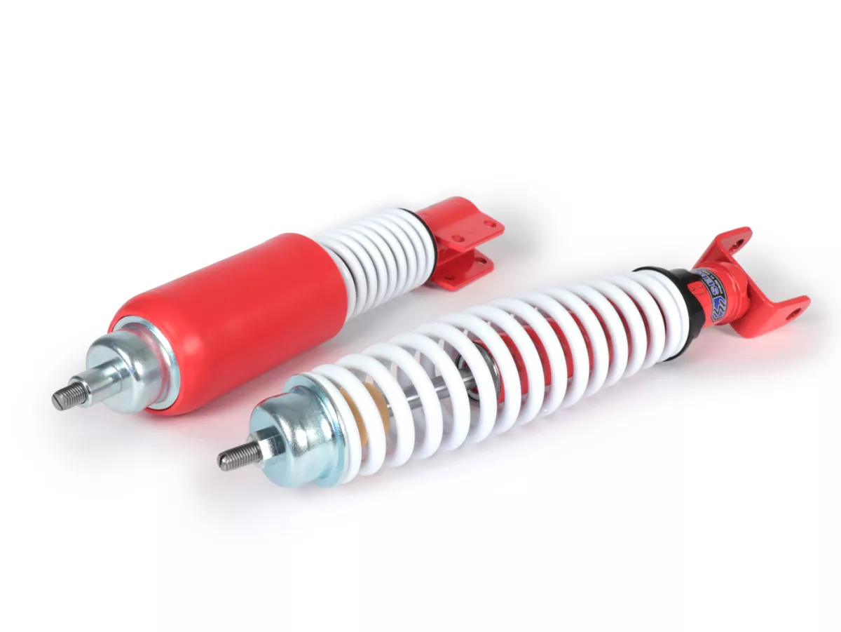 Set peredam kejut depan+belakang -SEBAC Style merah/putih- Vespa PX, T5 125cc, LML Star/Stella