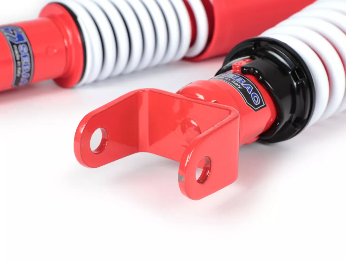 Set peredam kejut depan+belakang -SEBAC Style merah/putih- Vespa PX, T5 125cc, LML Star/Stella