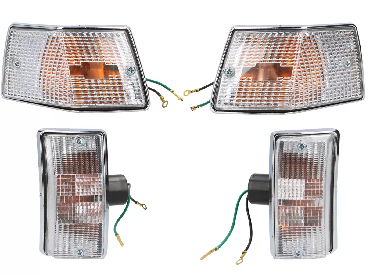 Indicatori di direzione - QUALITÀ OEM set di 4 - Vespa PX80, PX125, PX150, PX200, T5 125cc alloggiamento cromato - bianco / lampadine arancione