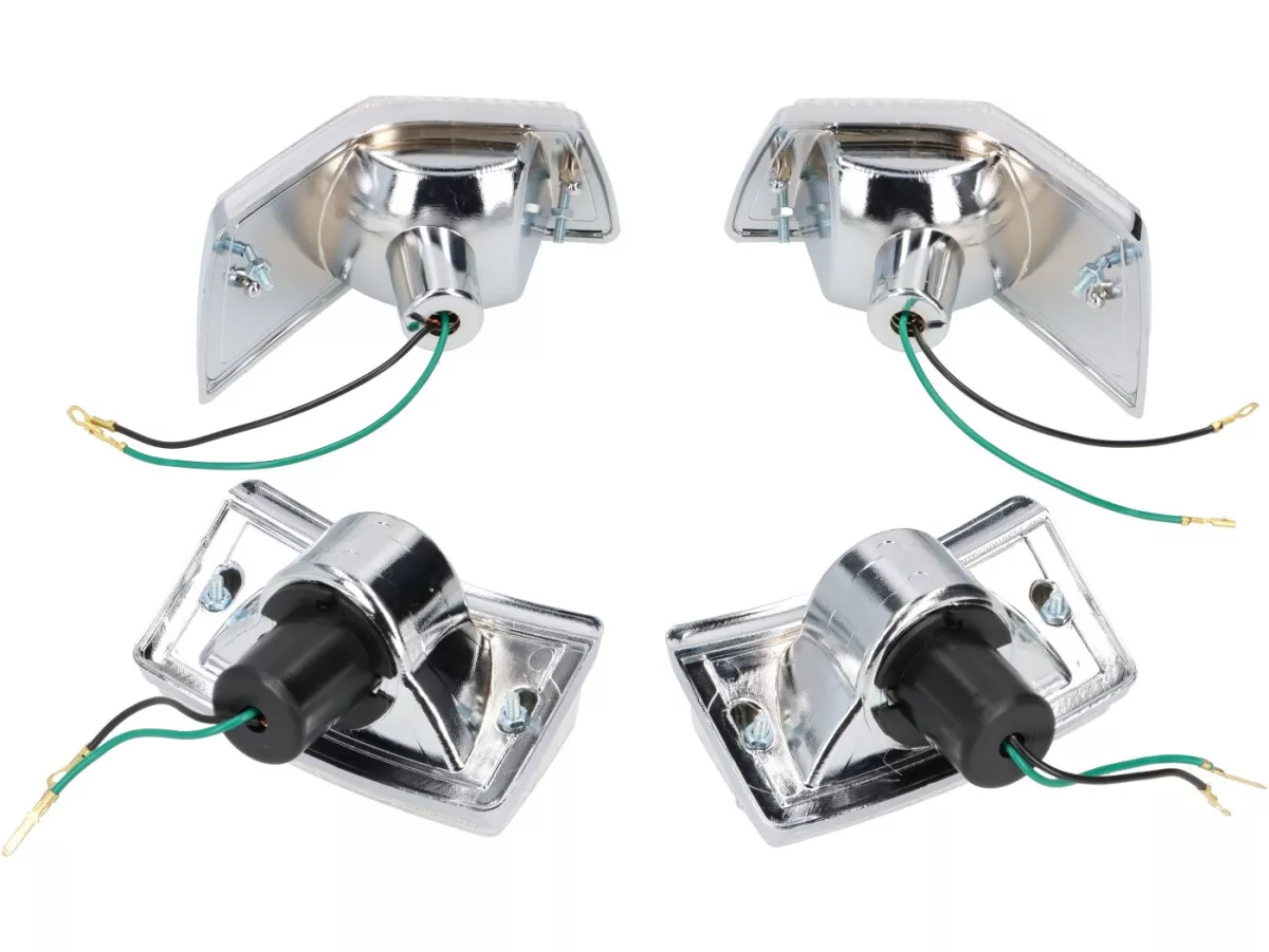 Indicatori di direzione - QUALITÀ OEM set di 4 - Vespa PX80, PX125, PX150, PX200, T5 125cc alloggiamento cromato - bianco / lampadine arancione