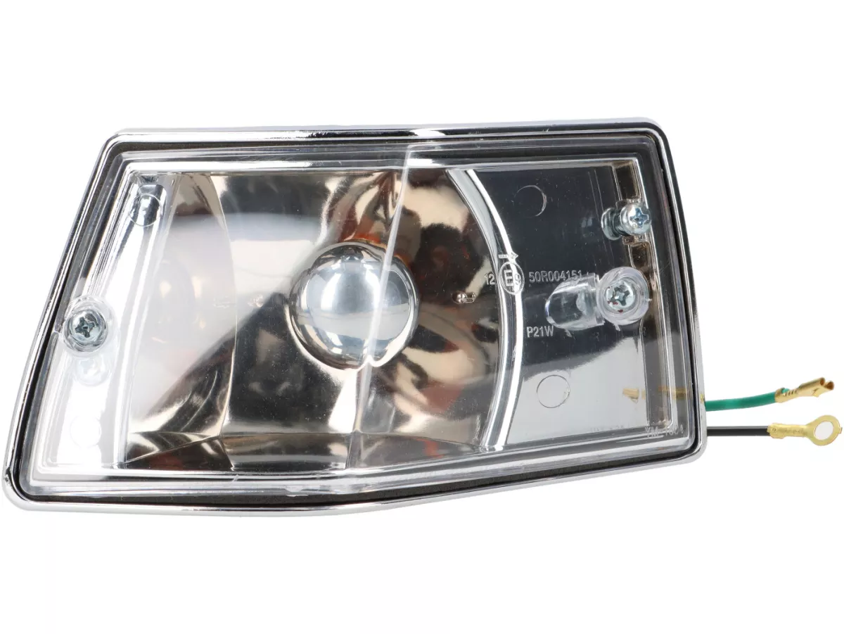 Indicator set -OEM QUALITY set of 4- Vespa PX80, PX125, PX150, PX200, T5 125cc, chrome casing - smooth lens / silver light bulb