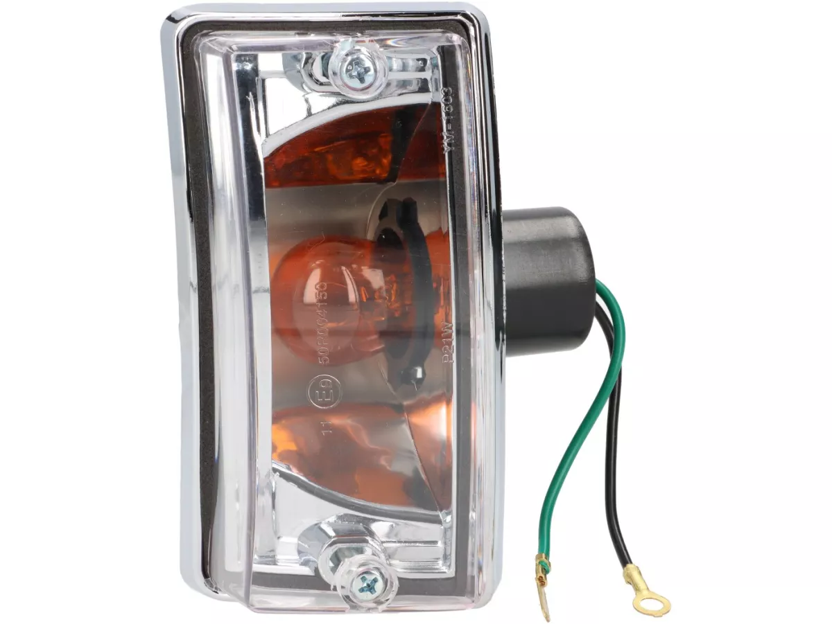Indicator set -OEM QUALITY set of 4- Vespa PX80, PX125, PX150, PX200, T5 125cc, chrome casing - smooth lens / amber light bulbs