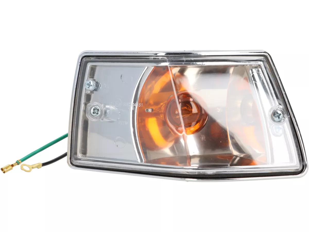 Indicator set -OEM QUALITY set of 4- Vespa PX80, PX125, PX150, PX200, T5 125cc, chrome casing - smooth lens / amber light bulbs