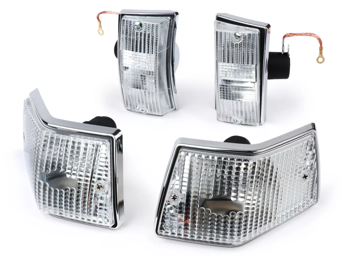 Indicator set -SIEM- Vespa PX80, PX125, PX150, PX200, T5 125cc - Chrome body - White lenses