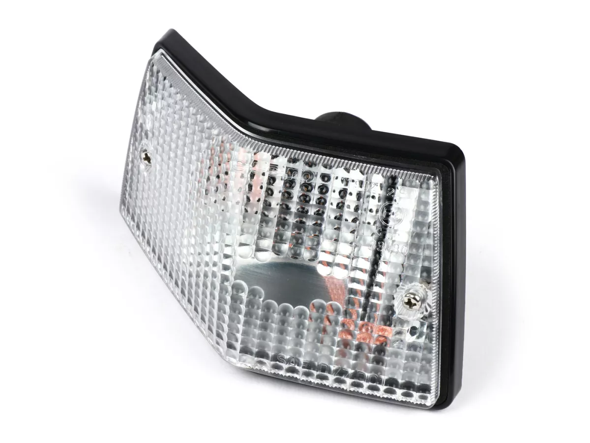 Indicador -SIEM- Vespa PX80, PX125, PX150, PX200, T5 125cc - carcasa negra - lentes blancas - trasero izquierdo