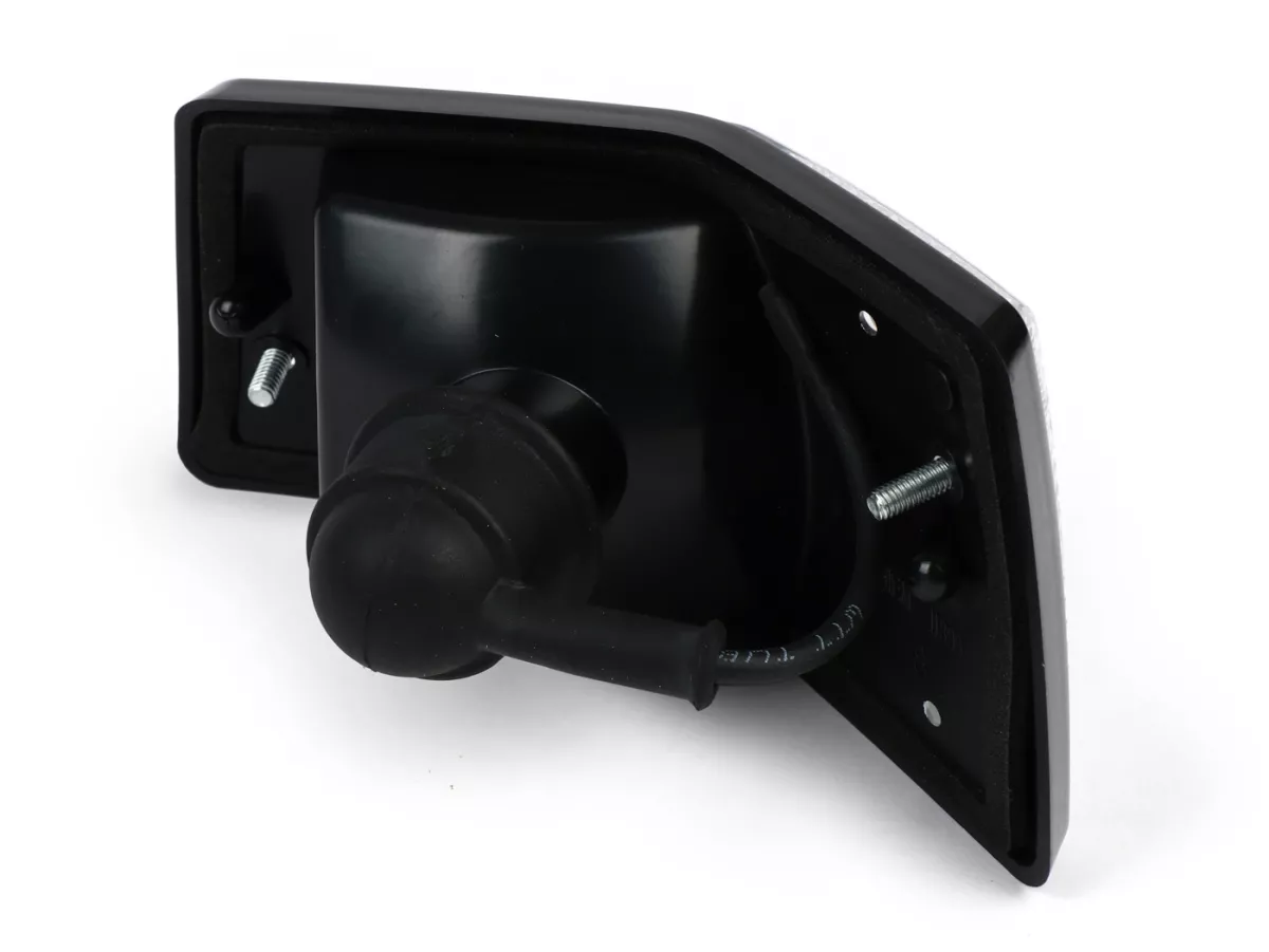 Indicador -SIEM- Vespa PX80, PX125, PX150, PX200, T5 125cc - carcasa negra - lentes blancas - trasero izquierdo