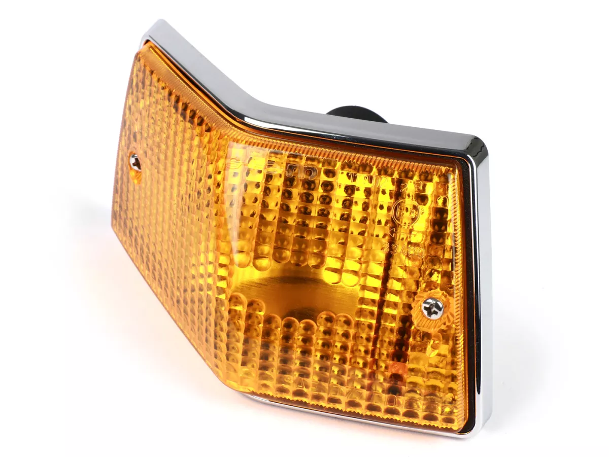 Clignotant -SIEM- Vespa PX80, PX125, PX150, PX200, T5 125cc - Corps chrome - Verres orange - arrière gauche