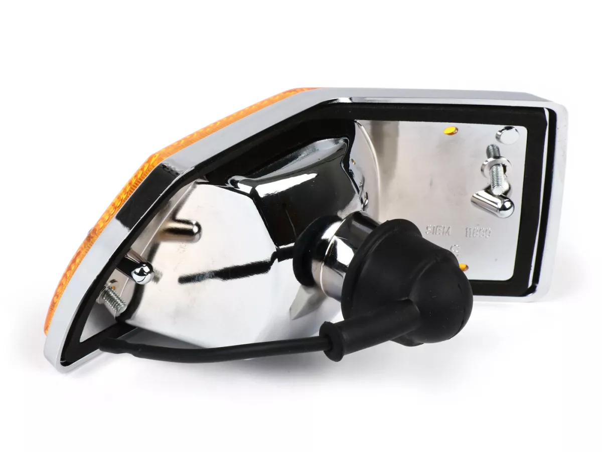 Clignotant -SIEM- Vespa PX80, PX125, PX150, PX200, T5 125cc - Corps chrome - Verres orange - arrière gauche