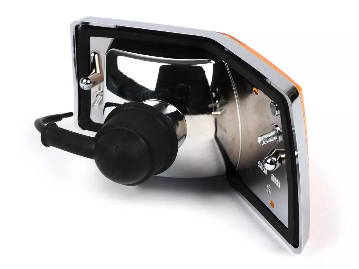 Clignotant -SIEM- Vespa PX80, PX125, PX150, PX200, T5 125cc - Corps chrome - Verres orange - arrière gauche